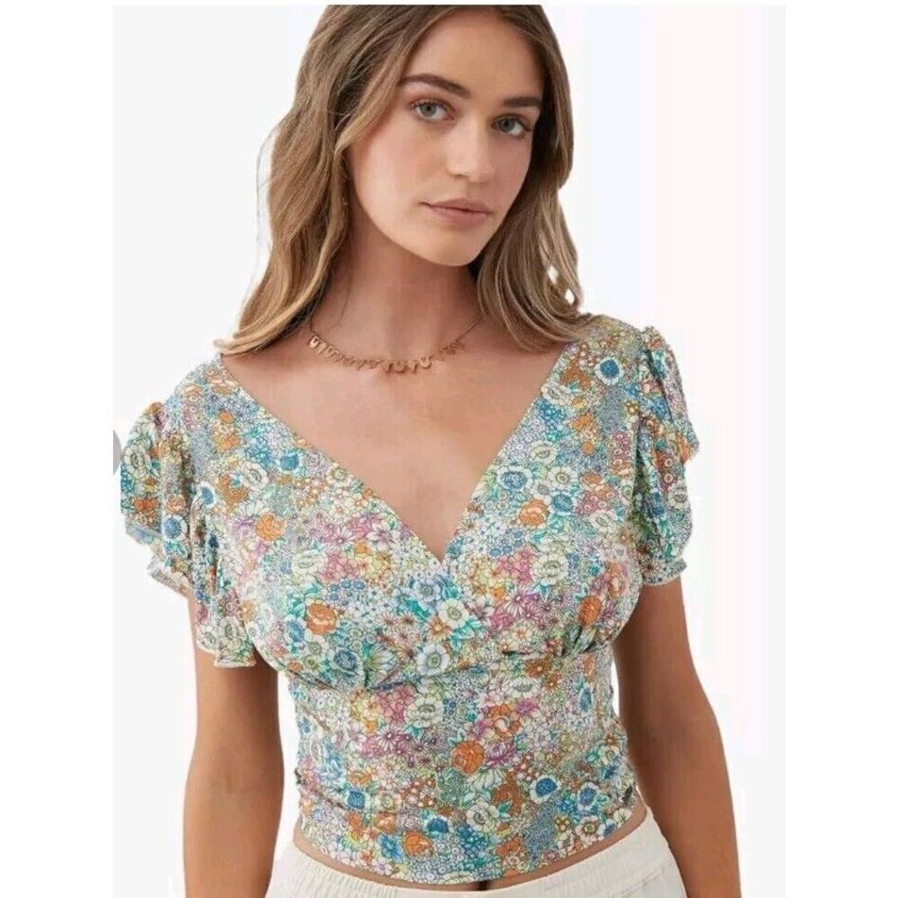 O'Neill Womens Bonnie Short Sleeve Top Floral Multicolor‎ NWT Size XL